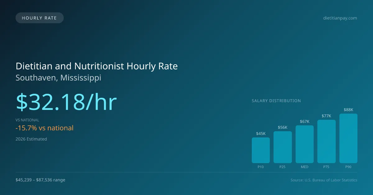 Dietitian and Nutritionist Hourly Rate in Southaven, MS — 2026 est., based on 2025 BLS
